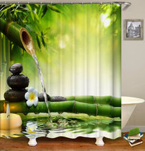 Load image into Gallery viewer, Jardin Zen garden shower curtain fabric 3d bathroom shower curtains Green curtain hooks waterproof water repellent bathroom