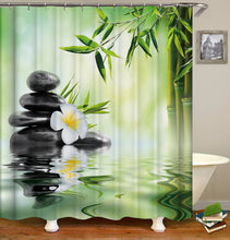 Load image into Gallery viewer, Jardin Zen garden shower curtain fabric 3d bathroom shower curtains Green curtain hooks waterproof water repellent bathroom