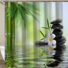 Load image into Gallery viewer, Jardin Zen garden shower curtain fabric 3d bathroom shower curtains Green curtain hooks waterproof water repellent bathroom