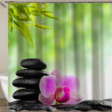 Load image into Gallery viewer, Jardin Zen garden shower curtain fabric 3d bathroom shower curtains Green curtain hooks waterproof water repellent bathroom