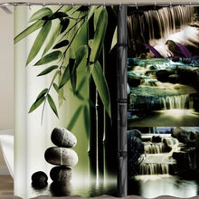 Load image into Gallery viewer, Jardin Zen garden shower curtain fabric 3d bathroom shower curtains Green curtain hooks waterproof water repellent bathroom