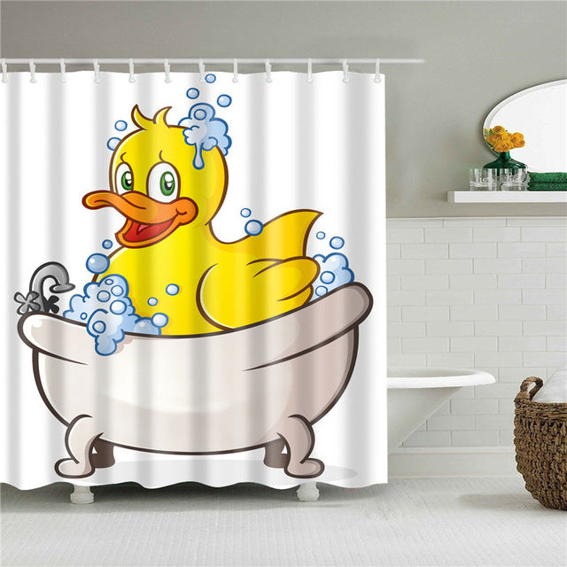 Cartoon Shower Curtain Set, Waterproof Shower Curtain With 12